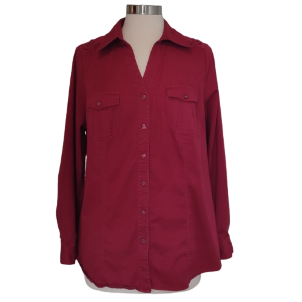 Lane Bryant Maroon Red Cotton Stretch Button Up Blouse Shirt Plus Size 18